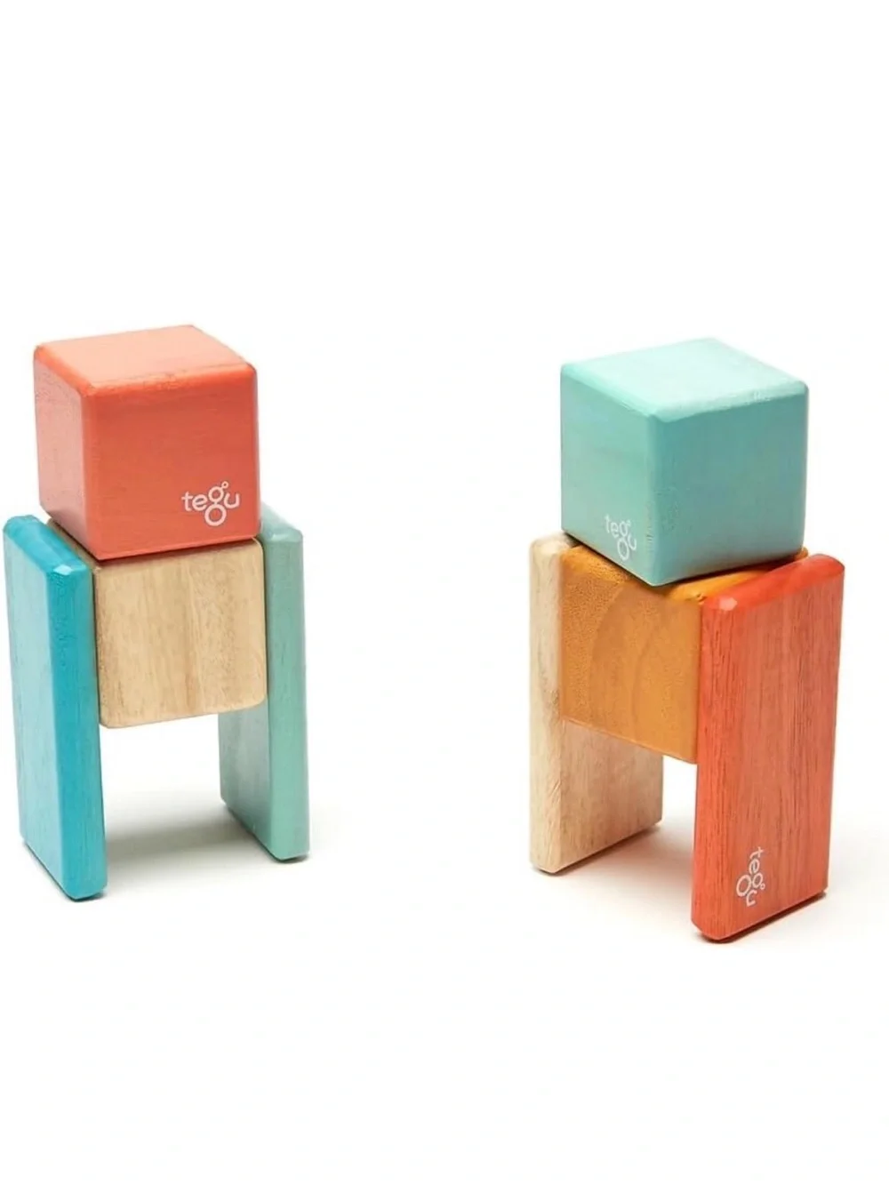 8 piece tegu Pocket Pouch magnetic wooden block set (sunset color)